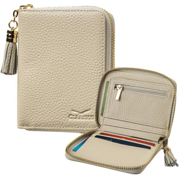 Bifold Wallet for Women RFID BlockingGenuine Leather Zip Wallet &